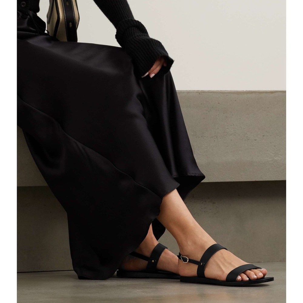 Ancient Greek Sandals Black Vachetta Leather Clio Flat Sandals